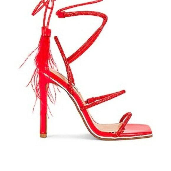 Steve Madden Red Lace-Up Heels w/ Feather Detail | Size 6 ❤️ - Picture 6 of 6